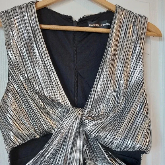 Gabrielle Union for NY&Co Silver Metalic Ilussion Dress Size Meduim NWT - Picture 3 of 10